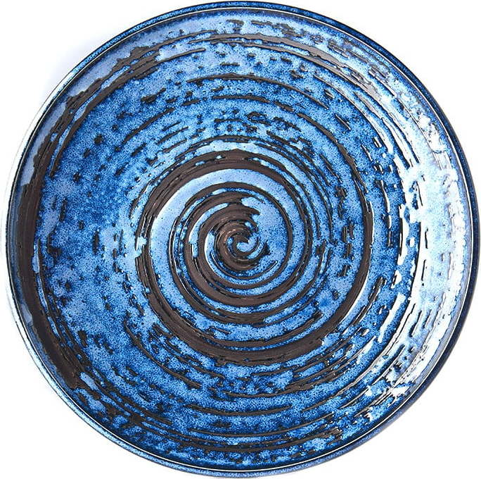 Modrý keramický talíř MIJ Copper Swirl