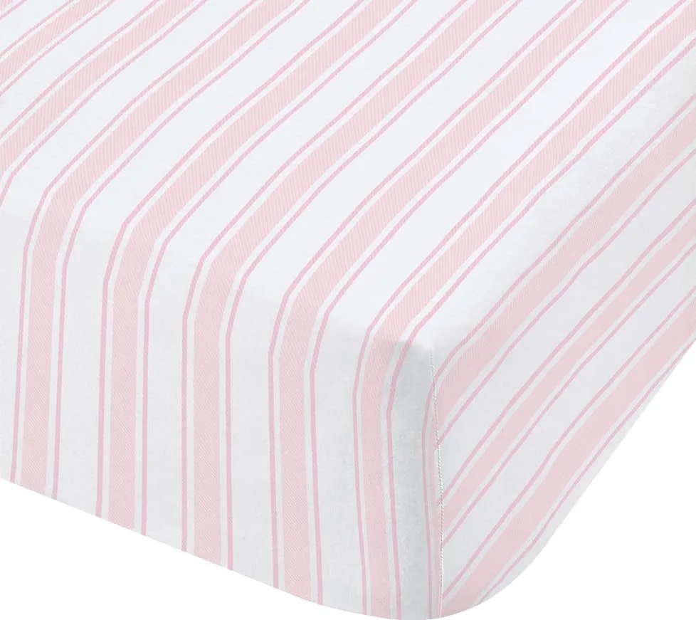 Růžovo-bílé bavlněné prostěradlo Bianca Check and Stripe, 90 x 190 cm