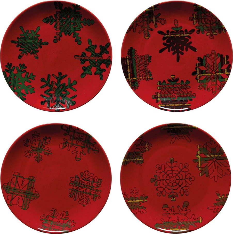 Sada 4 červeno-černých dezertních talířů z kameniny Casafina Snowflake