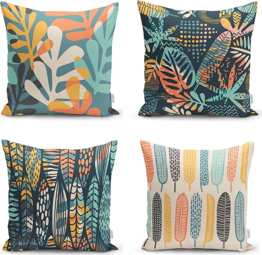 Sada 4 povlaků na polštáře Minimalist Cushion Covers Colorful Leaves