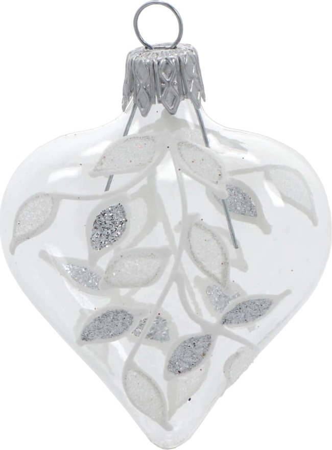 Sada 4 skleněných vánočních ozdob v bílo-stříbrné barvě Ego Dekor Heart Ego Dekor