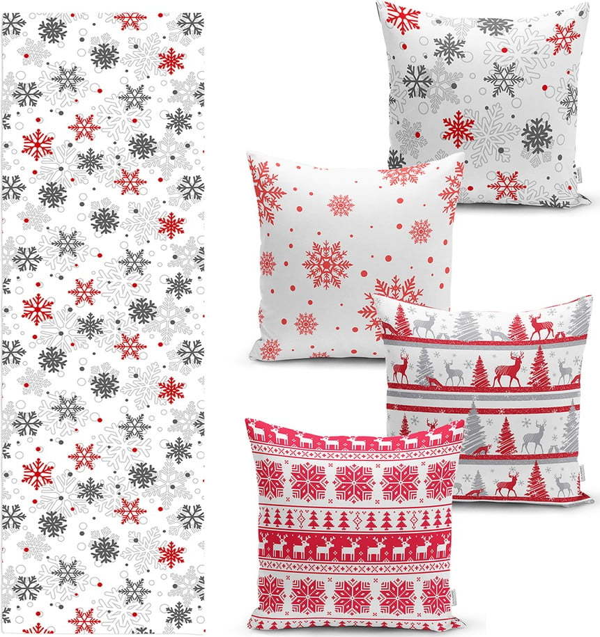 Sada 4 vánočních povlaků na polštář a běhounu na stůl Minimalist Cushion Covers Red Christmas Minimalist Cushion Covers