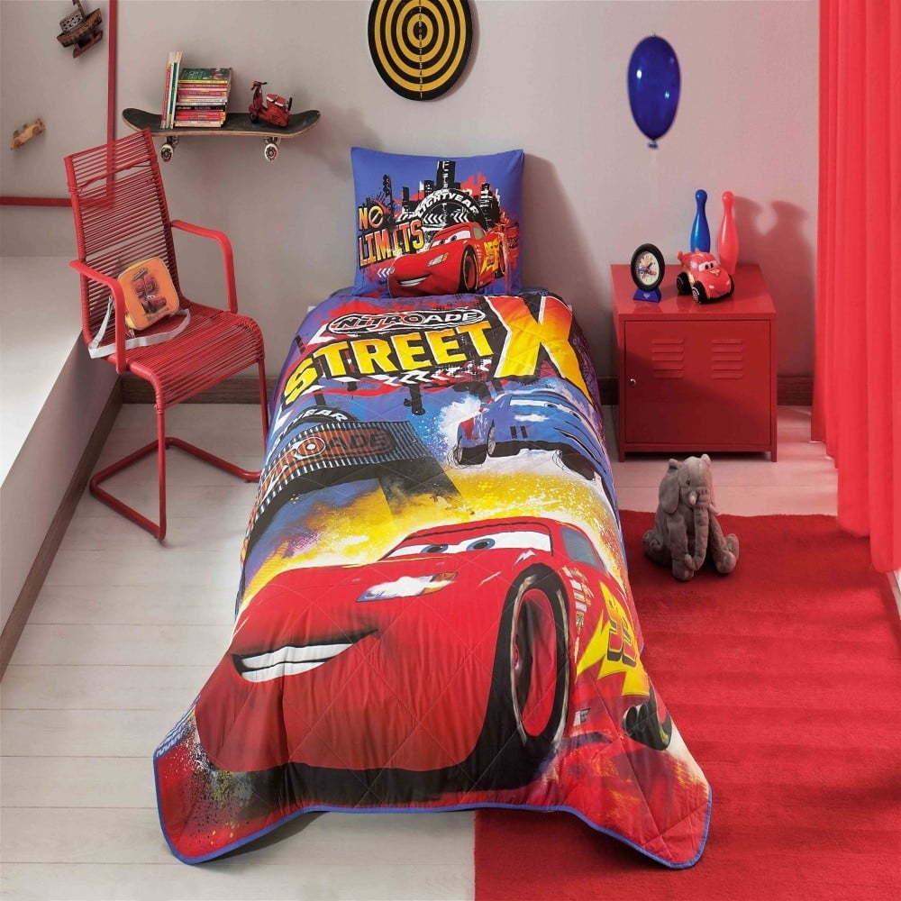 Dětský bavlněný přehoz přes postel s povlakem na polštář Taç Disney Cars Nitroade