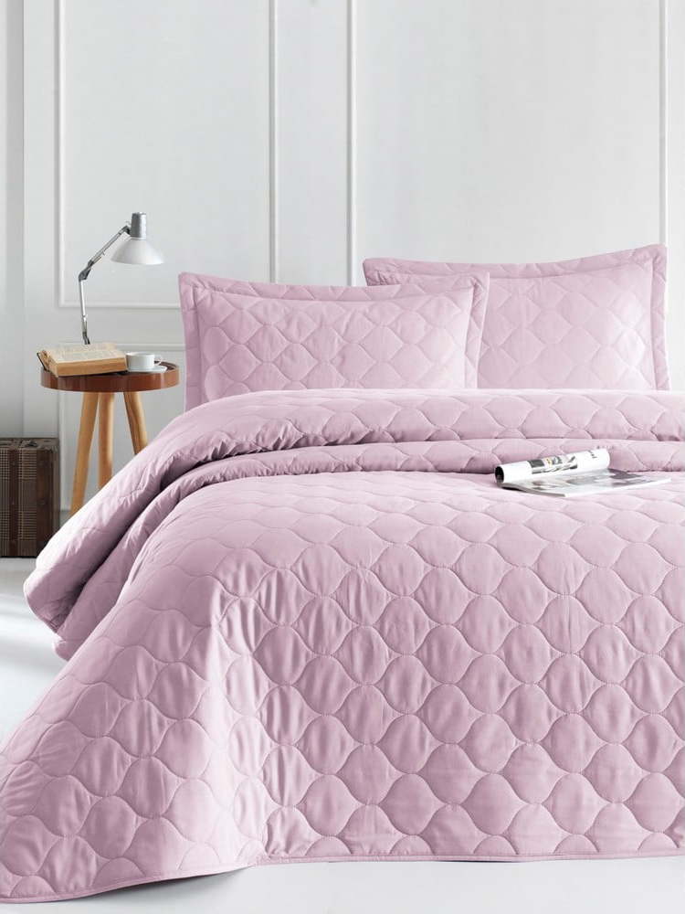 Světle fialový přehoz přes postel se 2 povlaky na polštář z ranforce bavlny EnLora Home Fresh