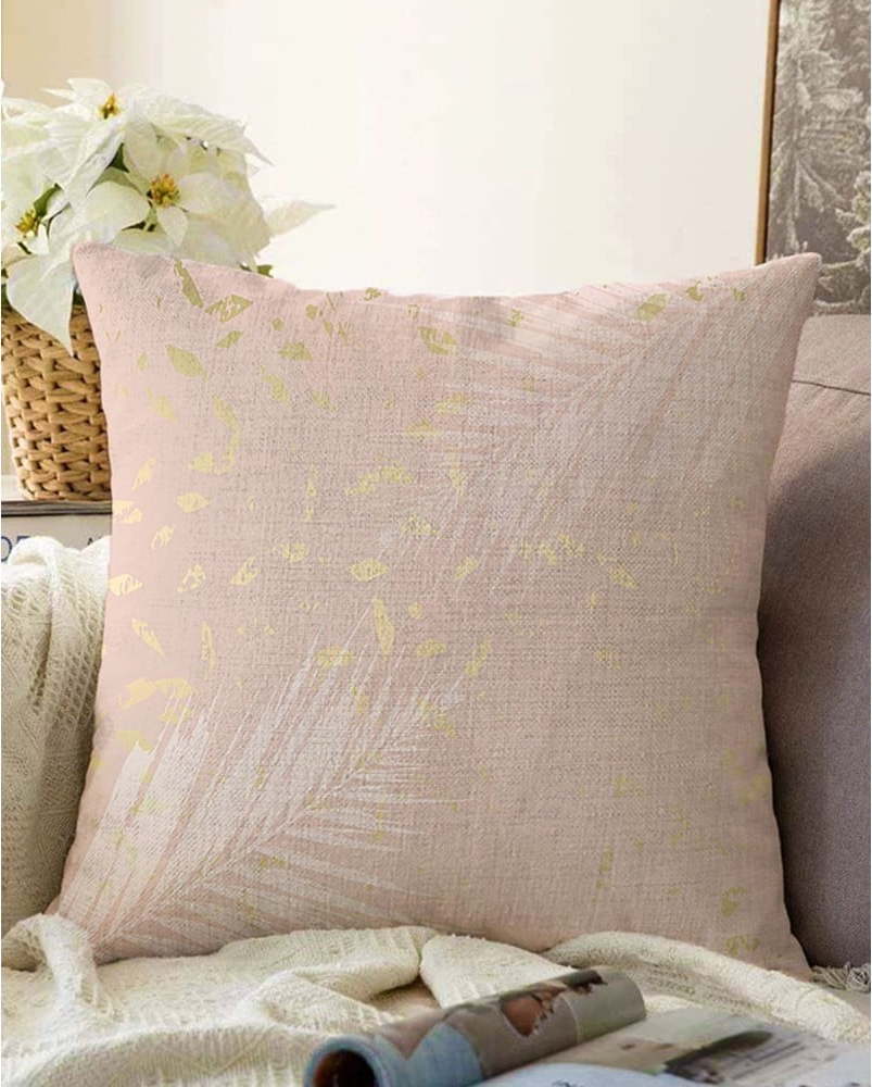 Světle růžový povlak na polštář s příměsí bavlny Minimalist Cushion Covers Leaves