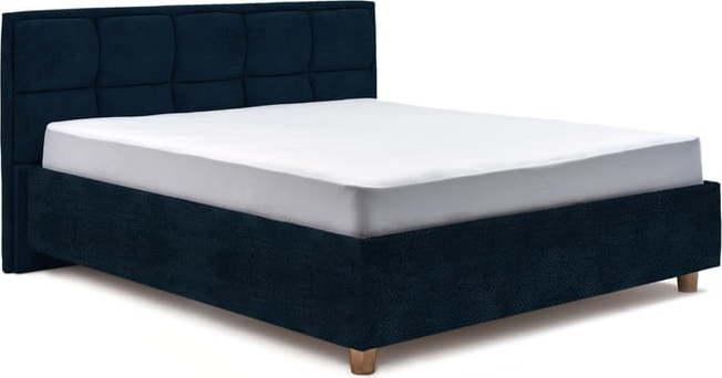 Tmavě modrá dvoulůžková postel s úložným prostorem ProSpánek Karme