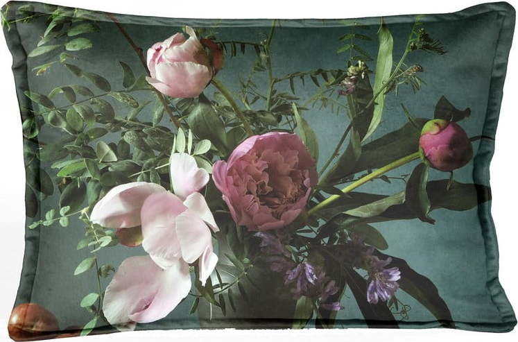 Zelený sametový polštář s květinovým vzorem Velvet Atelier Bodegon