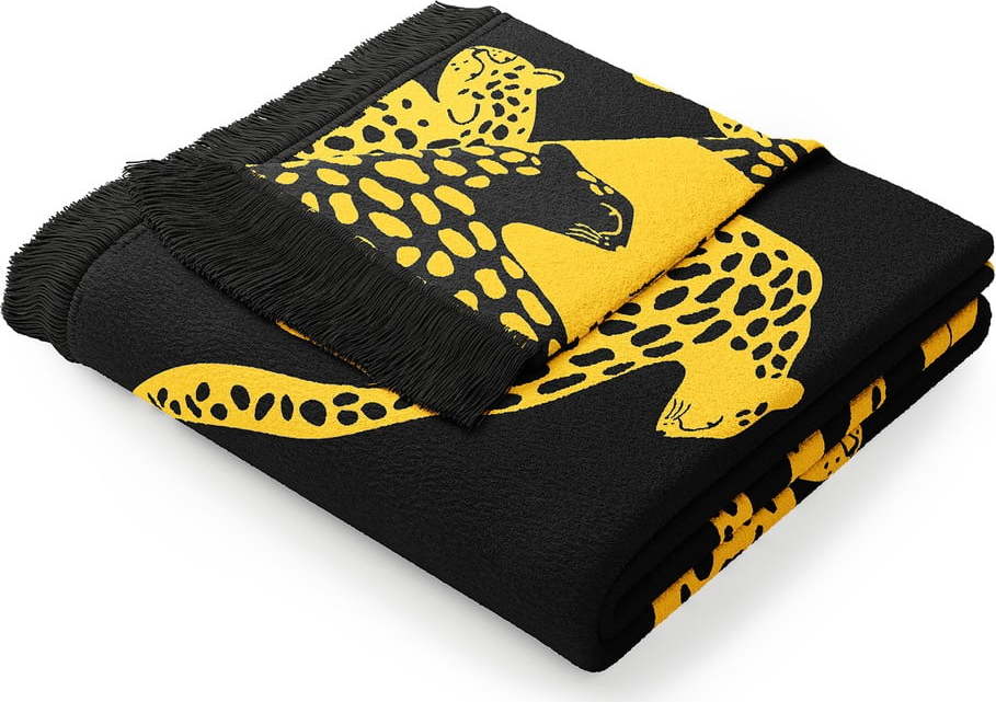 Žluto-černá deka s příměsí bavlny AmeliaHome Cheetah