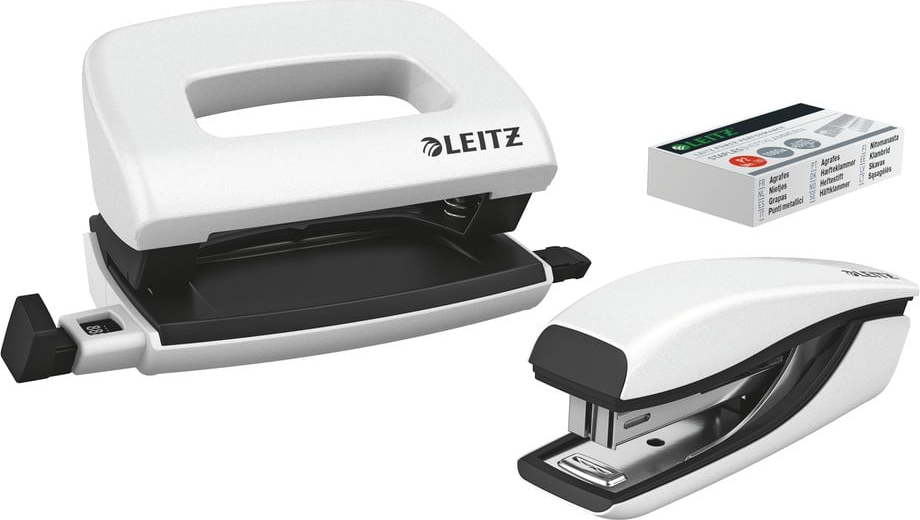 Bílo-černý set mini sešívačky a děrovačky Leitz Leitz