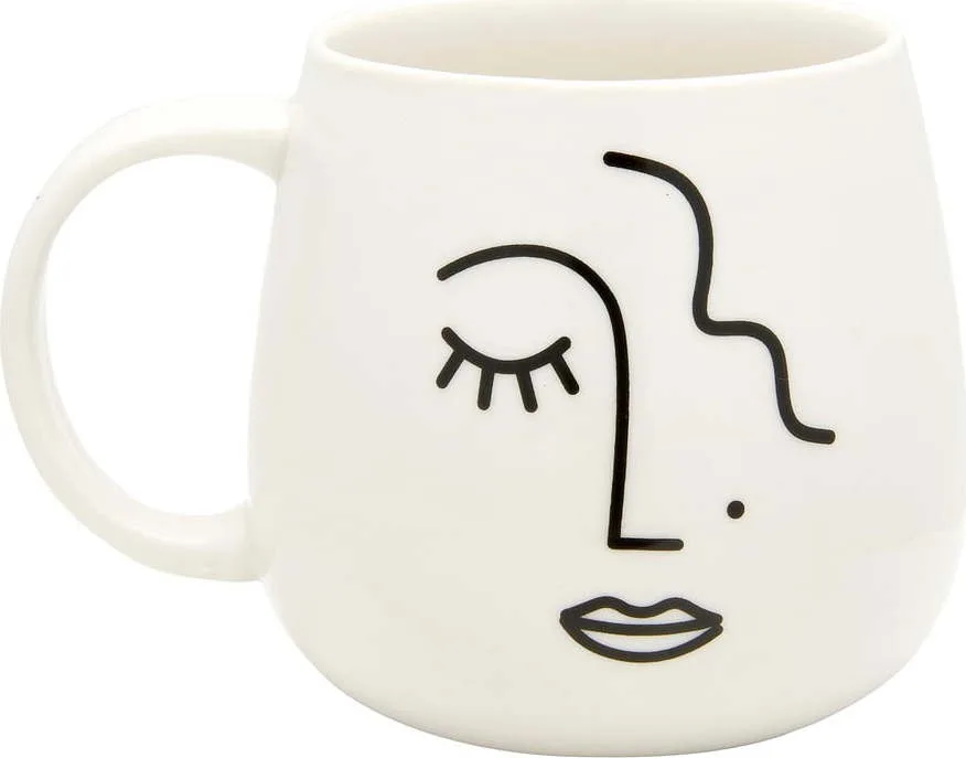 Bílý porcelánový hrnek Sass & Belle Abstract Face, 400 ml