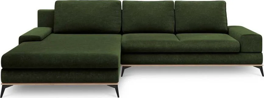 Lahvově zelená rozkládací rohová pohovka Windsor & Co Sofas Planet, levý roh