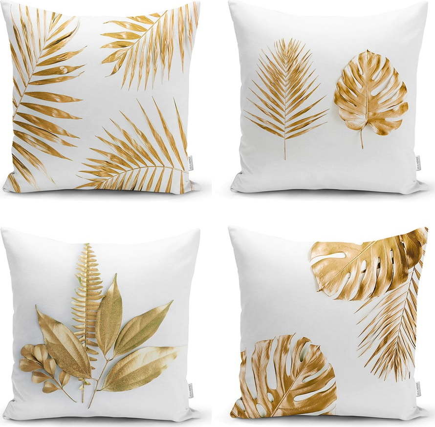 Sada 4 povlaků na polštáře Minimalist Cushion Covers Gold Leaves Modern