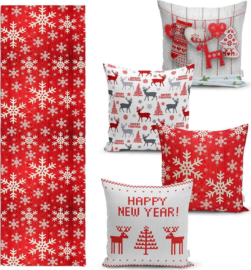Sada 4 vánočních povlaků na polštář a běhounu na stůl Minimalist Cushion Covers Happy Holiday Minimalist Cushion Covers