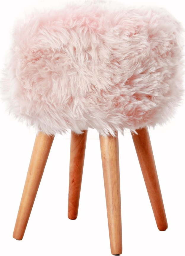 Stolička s růžovým sedákem z ovčí kožešiny Native Natural