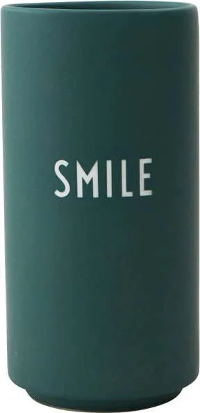 Tmavě zelená porcelánová váza Design Letters Smile, výška 11 cm