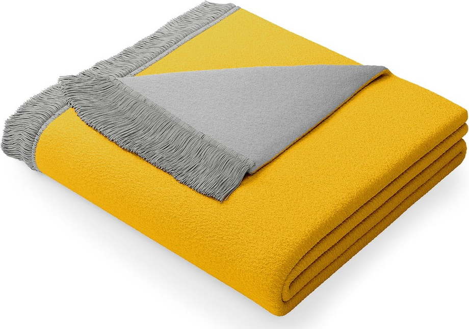 Žluto-šedá deka s příměsí bavlny AmeliaHome Franse