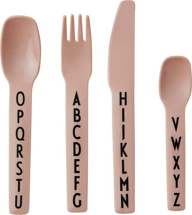 4dílná sada růžových dětských příborů Design Letters