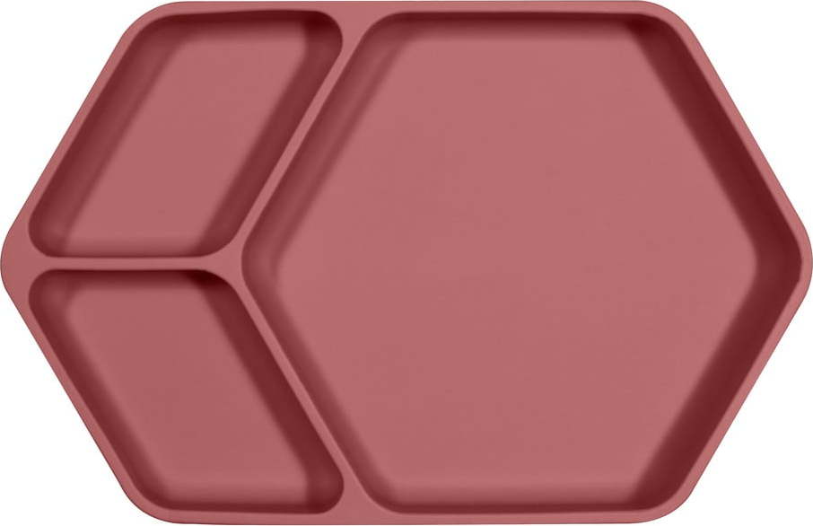 Červený silikonový dětský talíř Kindsgut Squared