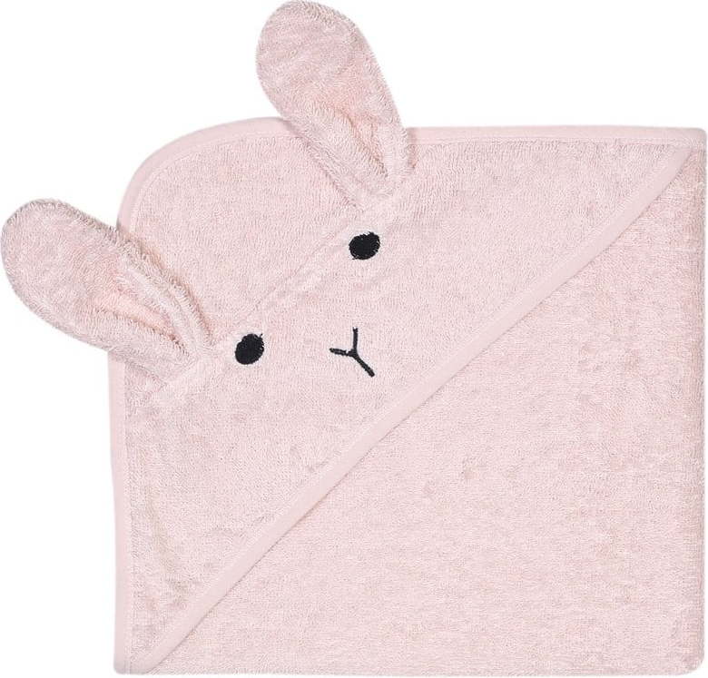 Růžový bavlněný dětský ručník s kapucí Kindsgut Rabbit KINDSGUT