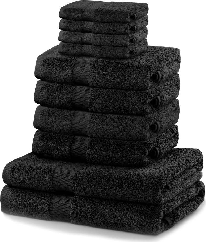 Set 8 černých ručníků a 2 osušek DecoKing Marina Black DecoKing