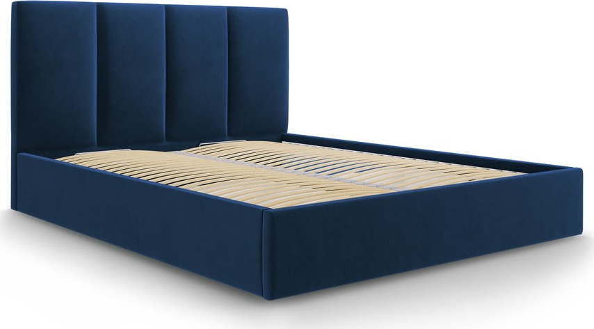 Tmavě modrá sametová dvoulůžková postel Mazzini Beds Juniper