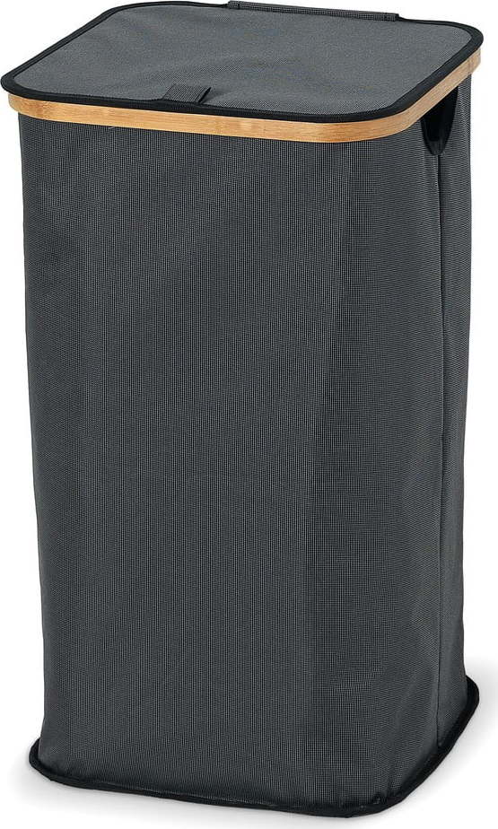 Antracitově šedý textilní koš na prádlo s bambusovým lemem Domopak Hamper