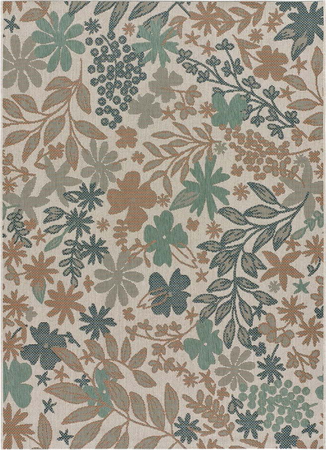 Béžovo-zelený venkovní koberec Universal Floral