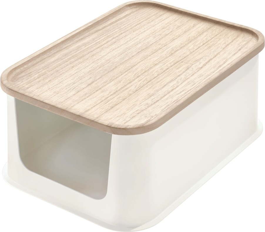 Bílý úložný box s víkem ze dřeva paulownia iDesign Eco Open