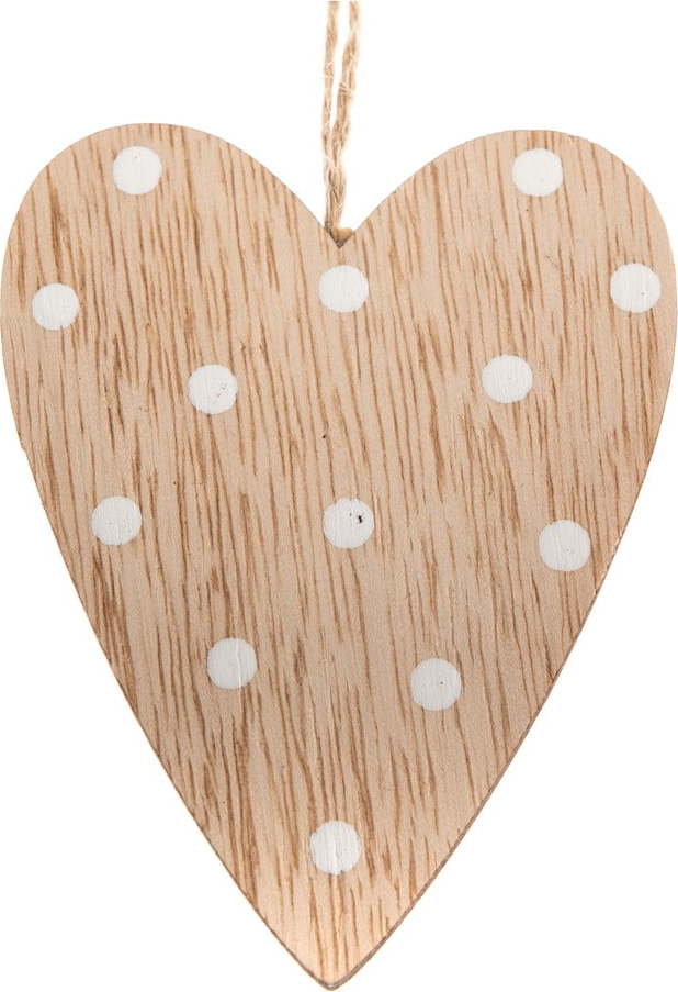 Sada 5 dřevěných závěsných ozdob ve tvaru puntíkovaného srdce Dakls