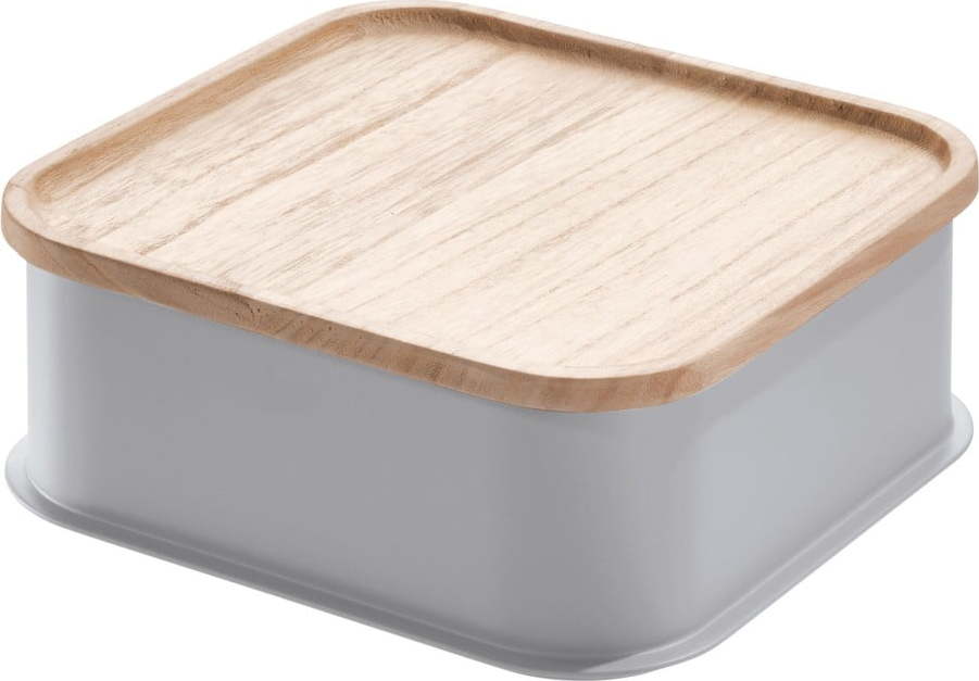 Šedý úložný box s víkem ze dřeva paulownia iDesign Eco