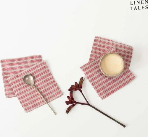 Podtácky v červeno-přírodní barvě v sadě 4 ks – Linen Tales