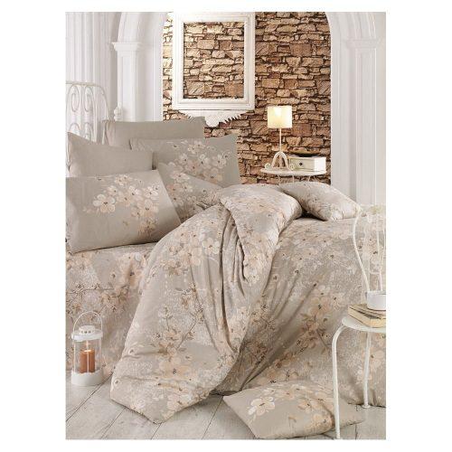 Béžové bavlněné prodloužené povlečení na dvoulůžko s prostěradlem 200x220 cm Elena – Mijolnir Mijolnir