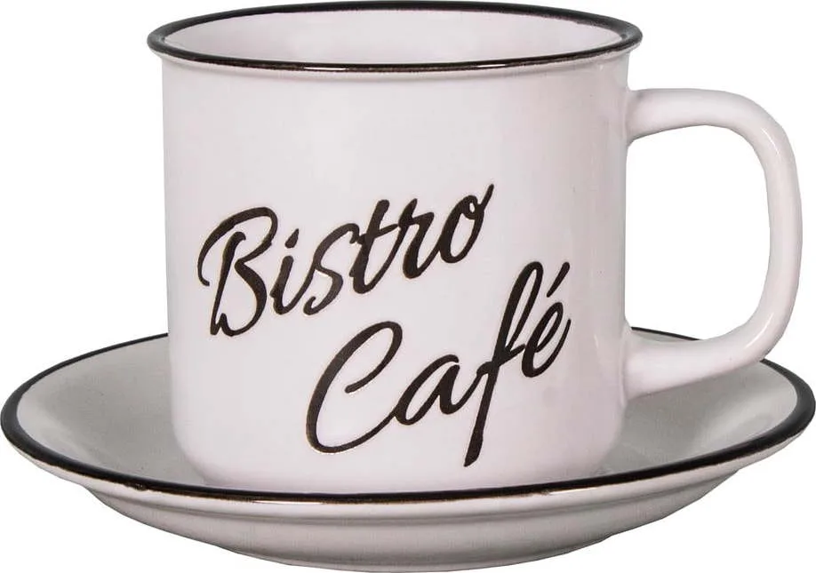 Bílý kameninový šálek s podšálkem Antic Line Bistro - Café