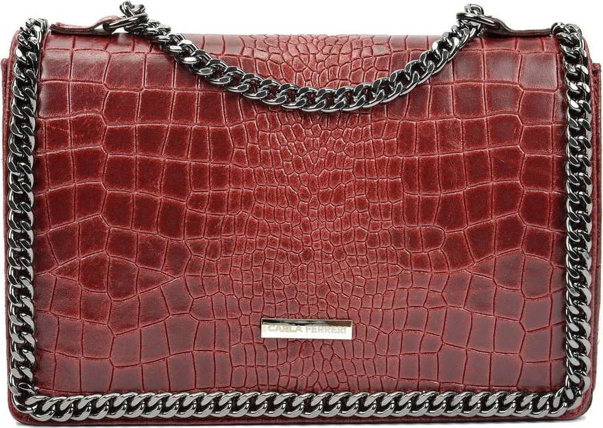 Červená kožená kabelka Carla Ferreri Chain