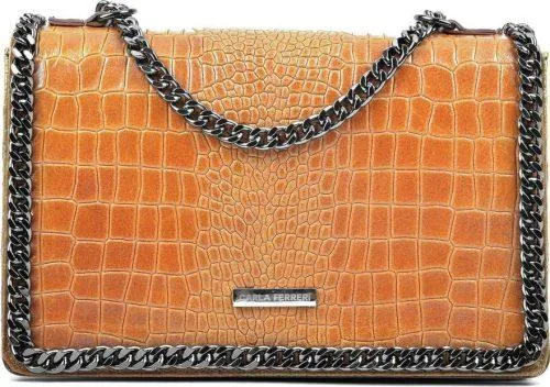 Koňakově hnědá kožená kabelka Carla Ferreri Chain