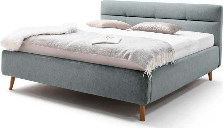 Modrá čalouněná dvoulůžková postel s úložným prostorem a s roštem 180x200 cm Lotte – Meise Möbel Meise Möbel