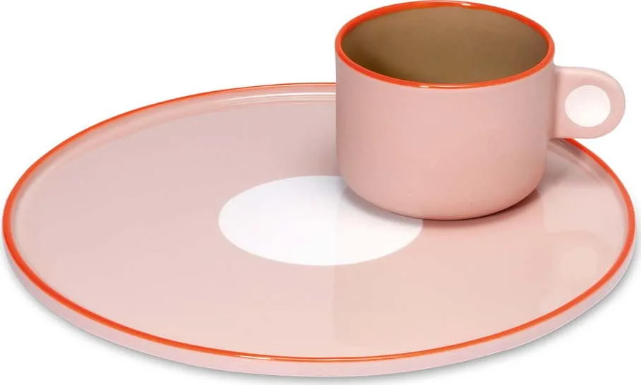 Set růžového kameninového šálku a talíře Remember Greta, 250 ml