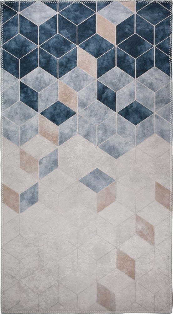 Tmavě modro-krémový pratelný koberec 80x50 cm - Vitaus Vitaus