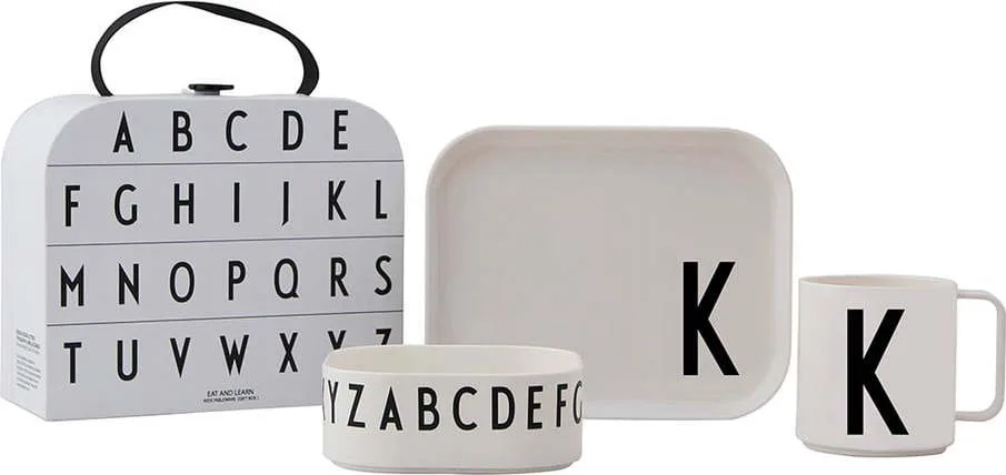 3dílný dětský jídelní set s kufříkem Design Letters Classics K