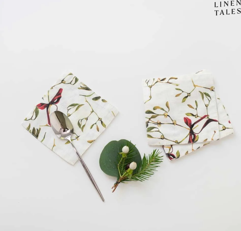 Bílé podtácky s vánočním motivem v sadě 4 ks – Linen Tales
