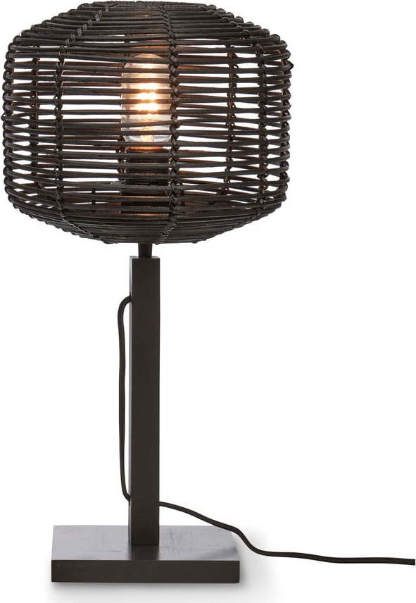 Černá stolní lampa s ratanovým stínidlem (výška 40 cm) Tanami – Good&Mojo Good&Mojo