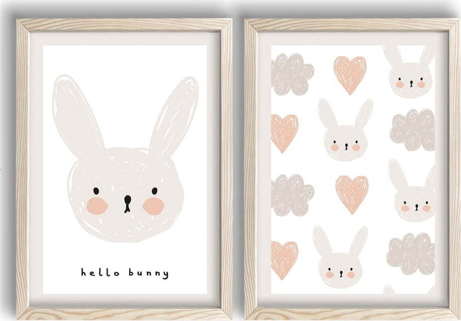 Dětské obrázky v sadě 2 ks 38x53 cm Hello Bunny – Wallity Wallity