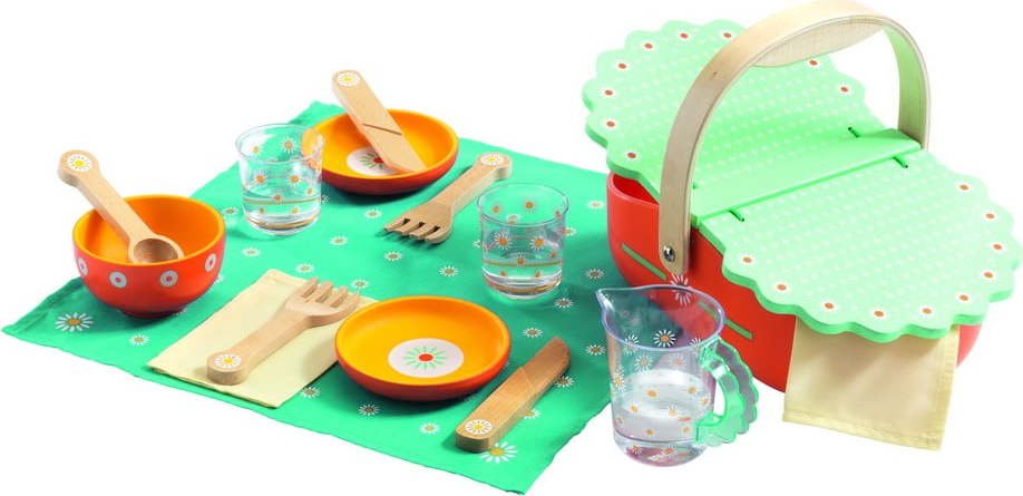 Dětský dřěvený piknikový set s košíkem Djeco Picnic DJECO