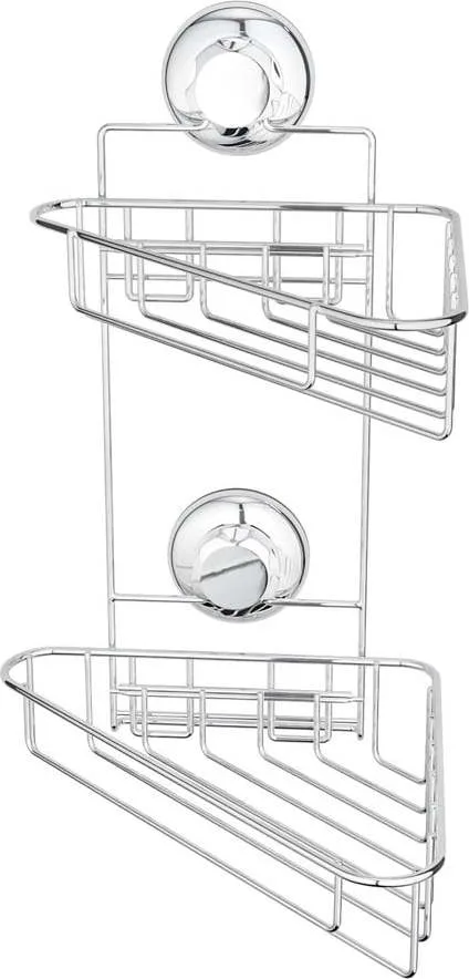Rohová samodržící kovová koupelnová polička ve stříbrné barvě Bestlock Bath – Compactor