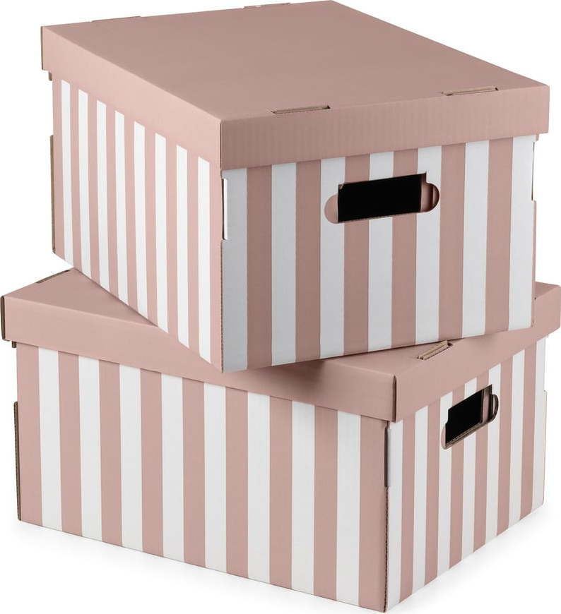 Kartonové úložné boxy s víkem v sadě 2 ks Stripes – Compactor Compactor