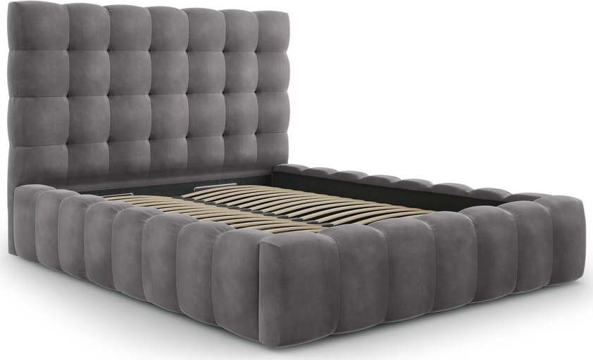 Šedá čalouněná dvoulůžková postel s úložným prostorem s roštem 160x200 cm Bali – Cosmopolitan Design Cosmopolitan design