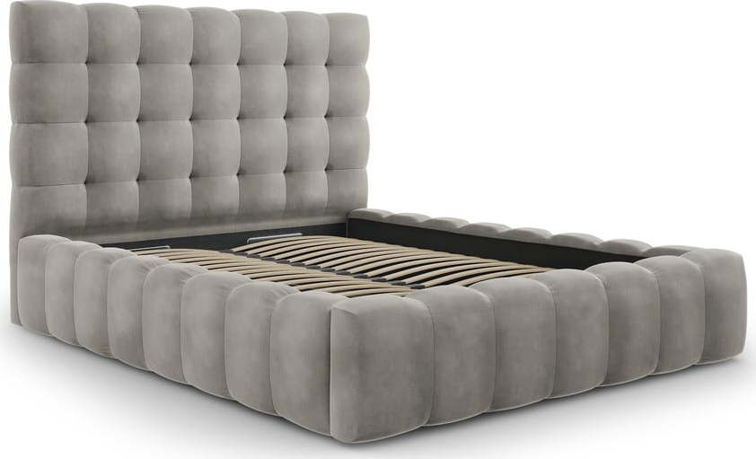 Světle šedá čalouněná dvoulůžková postel s úložným prostorem s roštem 160x200 cm Bali – Cosmopolitan Design Cosmopolitan design