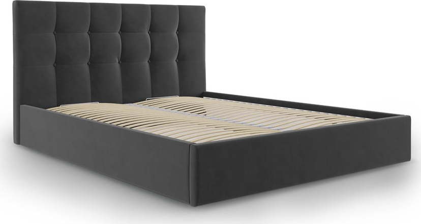 Tmavě šedá čalouněná dvoulůžková postel s úložným prostorem s roštem 160x200 cm Nerin – Mazzini Beds Mazzini Beds