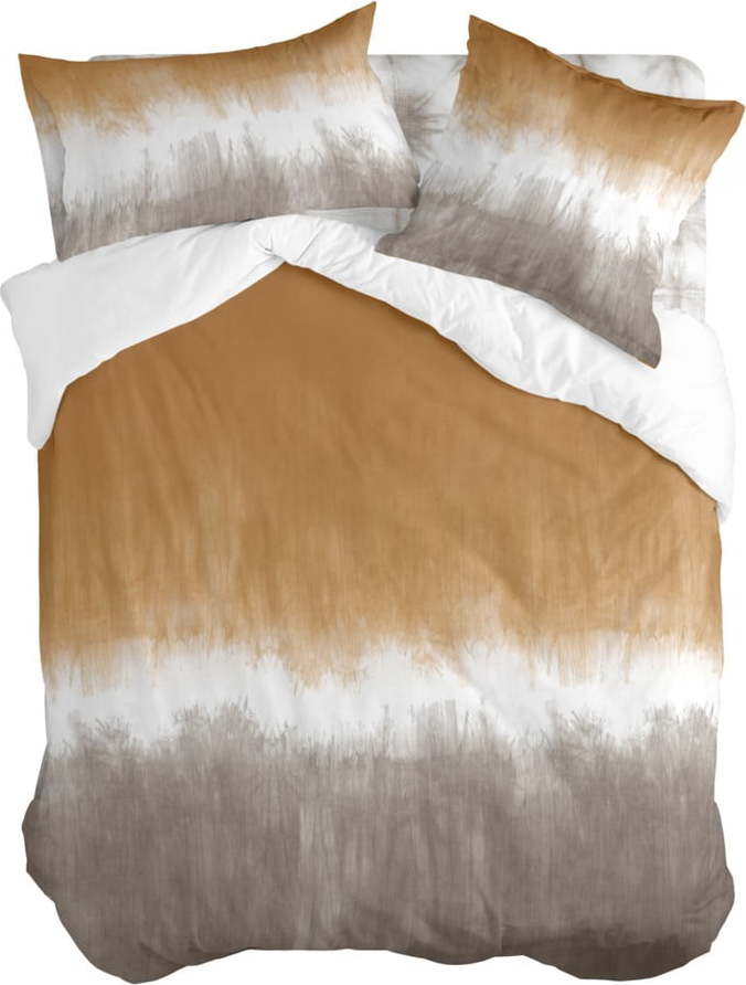 Bílo-hnědý bavlněný povlak na peřinu na dvoulůžko 200x200 cm Tie dye – Blanc Blanc