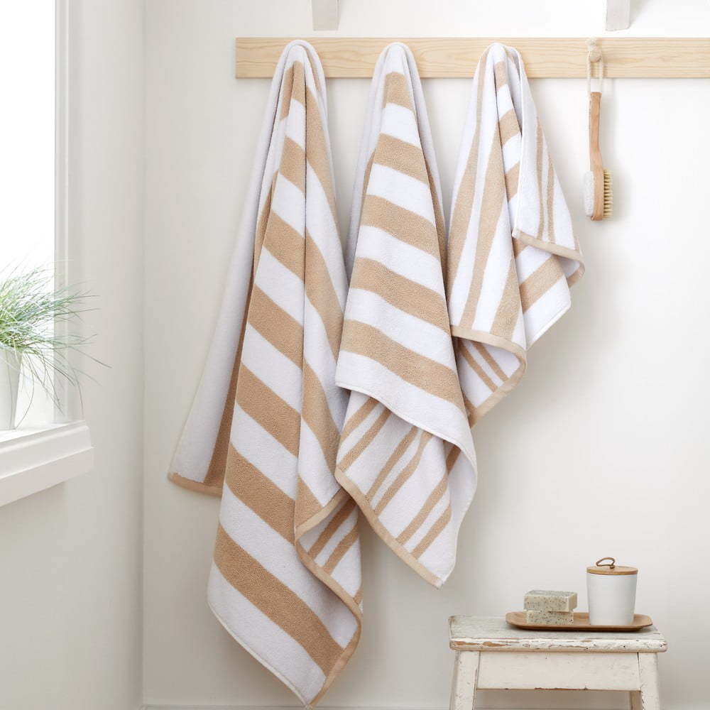 Béžovo-bílý bavlněný ručník 50x85 cm Stripe Jacquard – Bianca Bianca